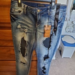 Fishnet cutout patchwork jeans